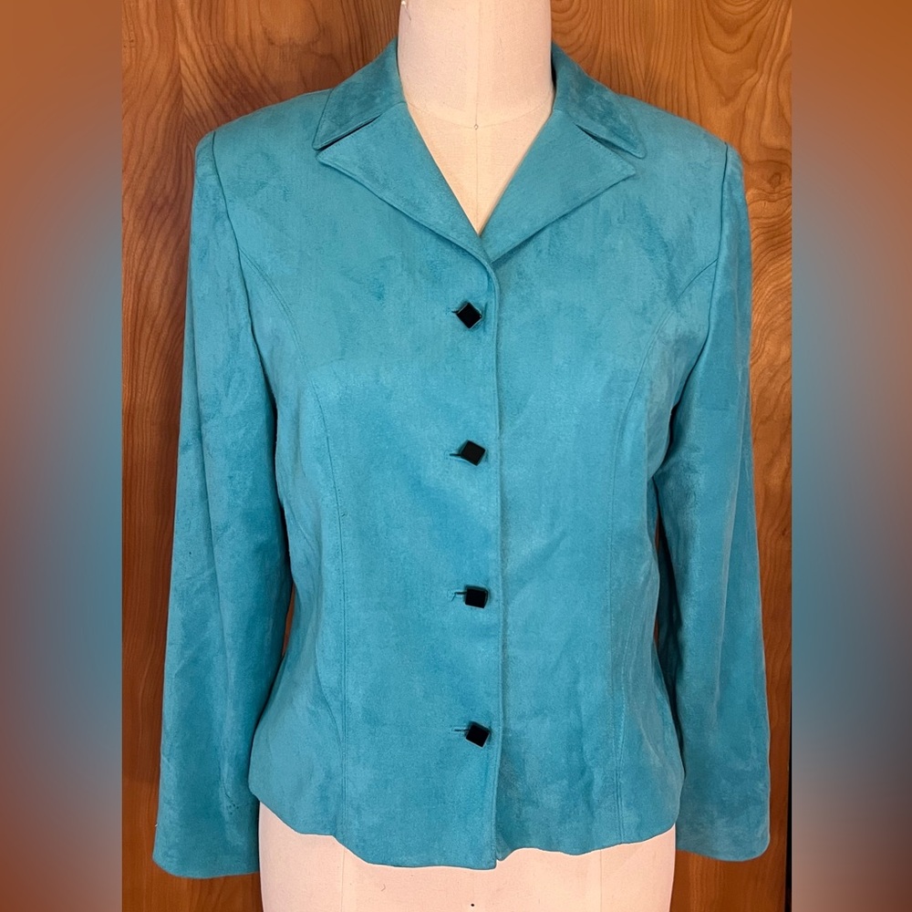Beautiful 90’s teal ultra suede blazer by David Warren size: 12 gently worn